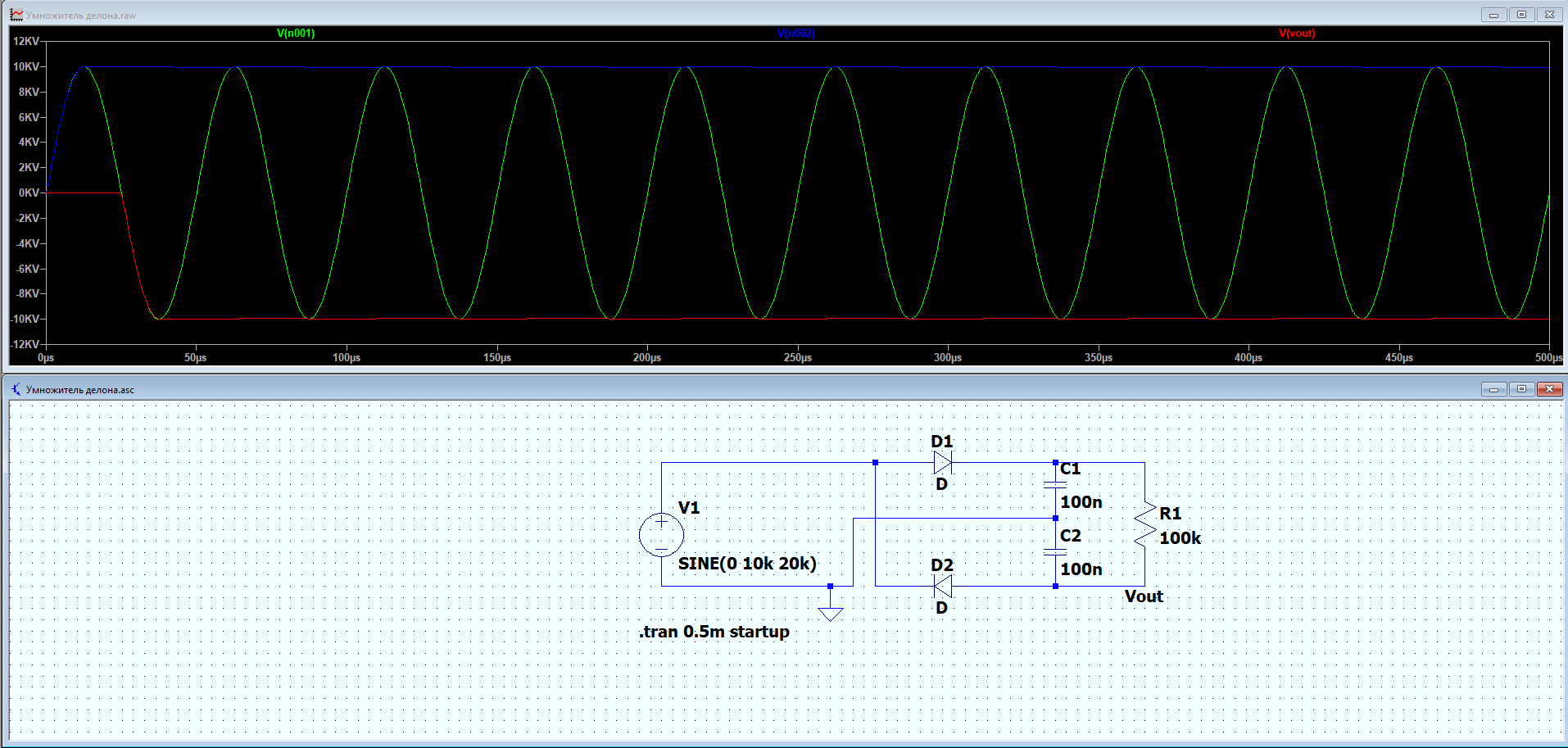 Схема умножителя Делона и волны